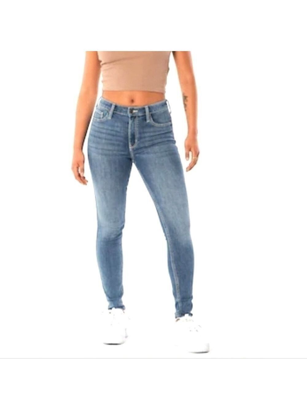 Hollister Medium Wash Faded Skinny Jeans Mid Rise Straight Leg Stretch Denim